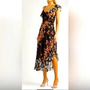 RIXO Carrie 12 Midi Dress silk chiffon velvet dark floral whimsigoth